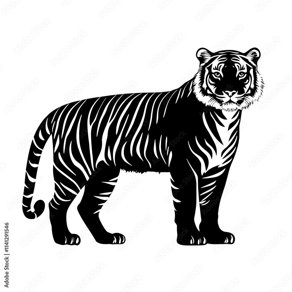 Obraz premium Black and white tiger illustration.