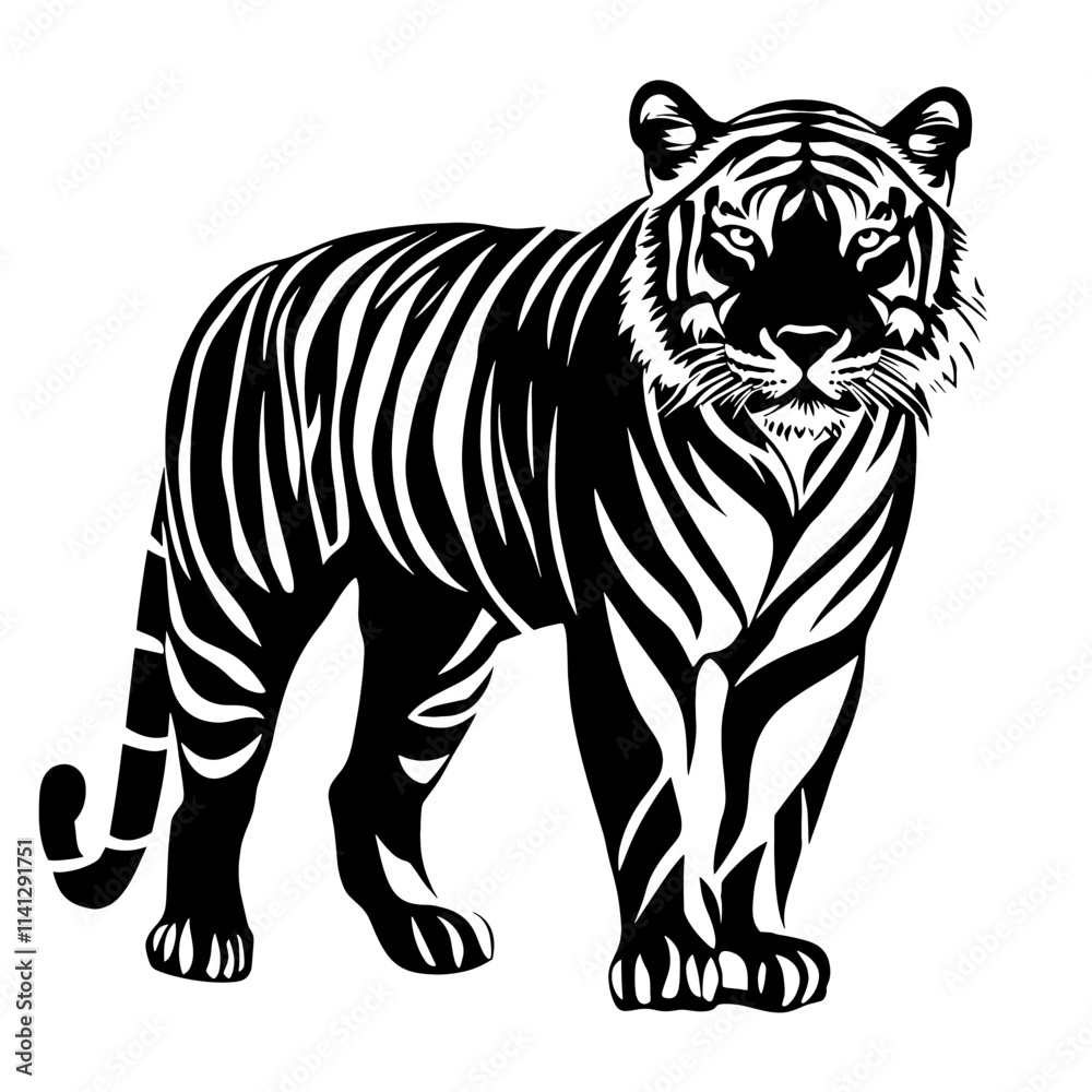 Fototapeta premium Black and white stylized tiger illustration.