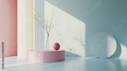 Minimalist Studio Scene with Pink Cylinder and Branches