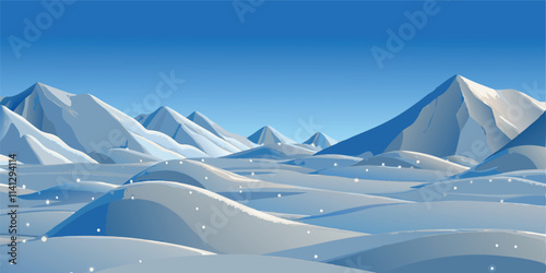 Calm snow-capped mountains background under the vast sky.