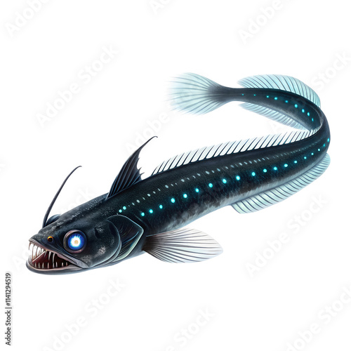 Illustration of A sleek viperfish with needle-like teeth and glowing photophores swimming. Isolated on a transparent background photo