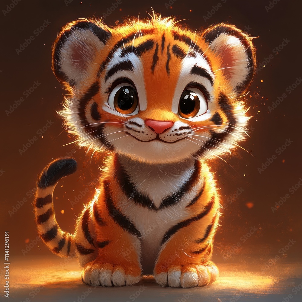 Cute Cartoon Tiger Character in 3D Animation Wild Animal Illustration Cute Cartoon Tiger Character in 3D Animation Wild Animal Illustration