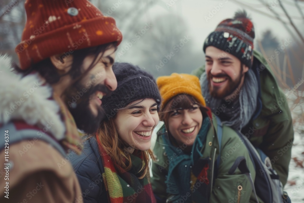 Group of friends having fun in the winter forest. People having fun outdoors Group of friends having fun in the winter forest. People having fun outdoors
