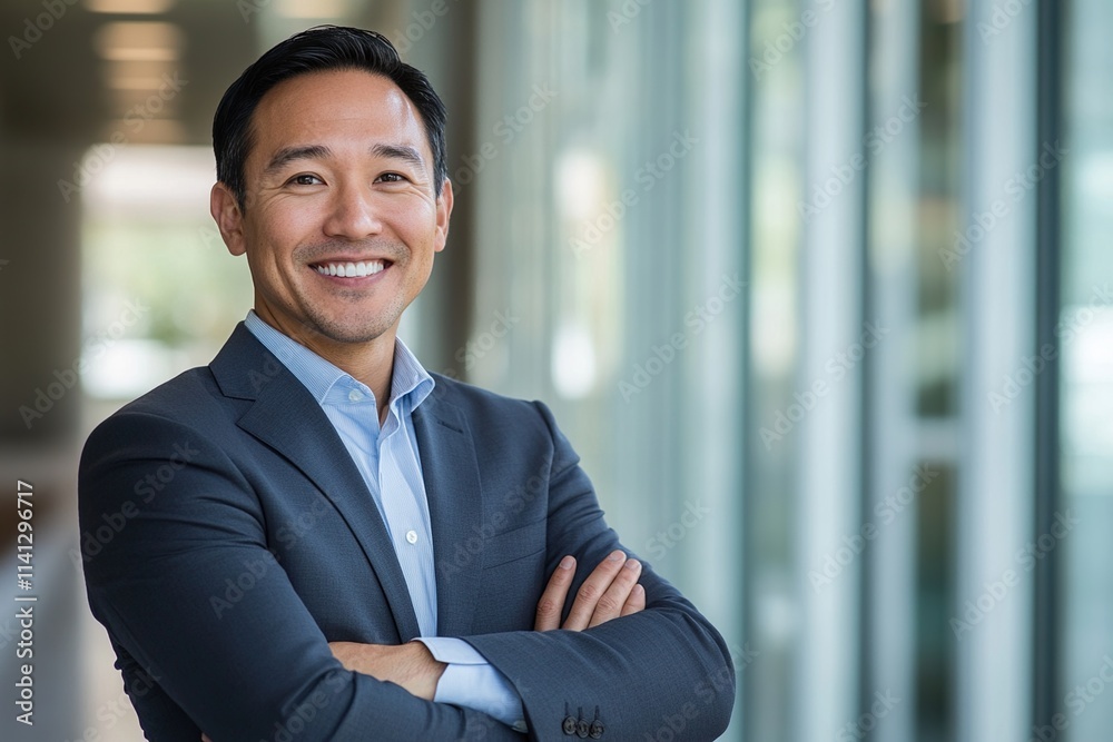 Confident Businessperson with Crossed Arms Smiling: Achieving Success and Professional Growth in the Modern Workplace Confident Businessperson with Crossed Arms Smiling: Achieving Success and Professional Growth in the Modern Workplace