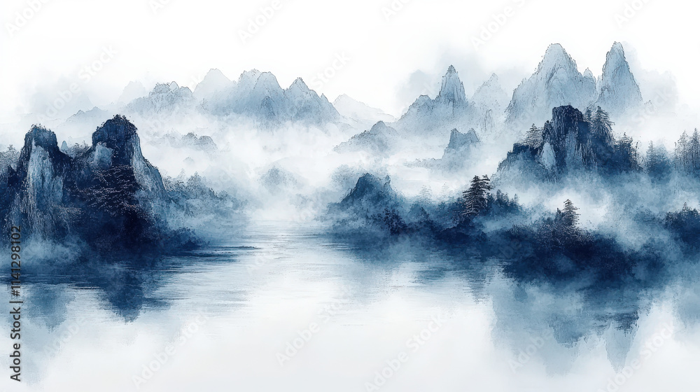 Naklejka premium Chinese classical landscape painting