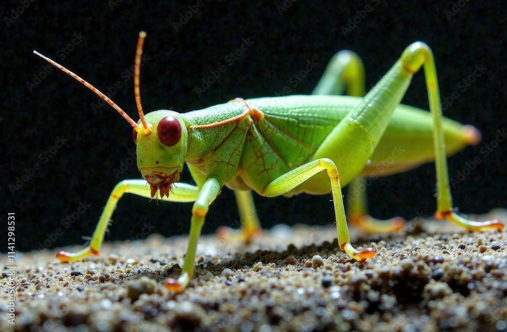 Green Grasshopper On A Green Leaf. Macros Photo. Green Grasshopper On A Green Leaf. Macros Photo.