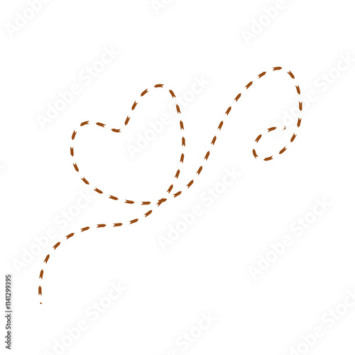 A Stylized dashed heart shape flying with a thread