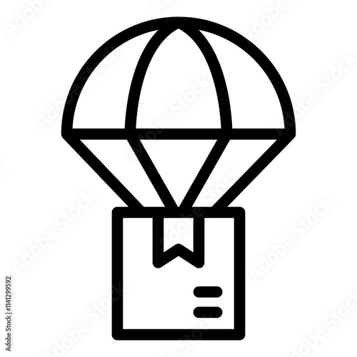 Parachute delivering box outline icon for aerial shipping logistics