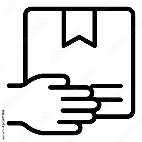 Hand delivering shipping box outline icon for logistics and transport