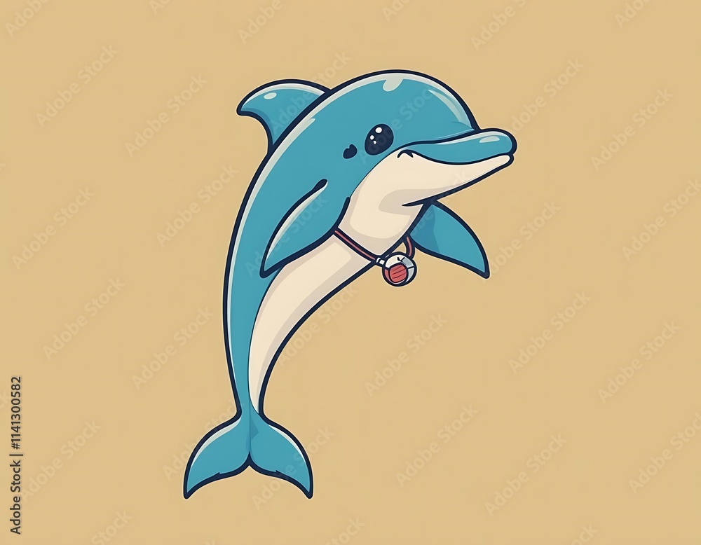 A dolphin dressed as a lifeguard with a whistle around its neck vector line A dolphin dressed as a lifeguard with a whistle around its neck vector line