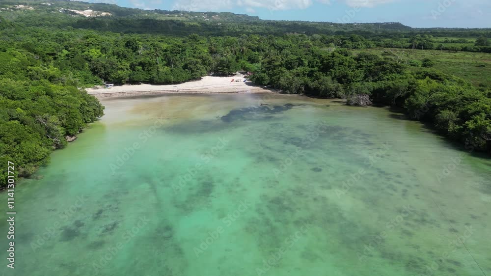 Aerial view of picturesque Playa Diamante near Cabrera in the María Trinidad Sánchez province on the north coast of the Dominican Republic