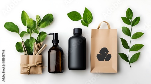 Eco-Friendly Beauty Products & Packaging: A Sustainable Lifestyle Flat Lay AI Generated photo