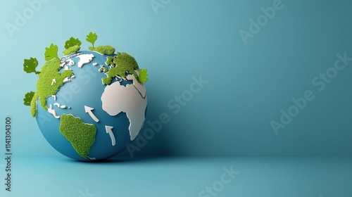 Conceptual 3D of a sustainable global ecosystem with green continents renewable energy symbols and an environmental conservation theme