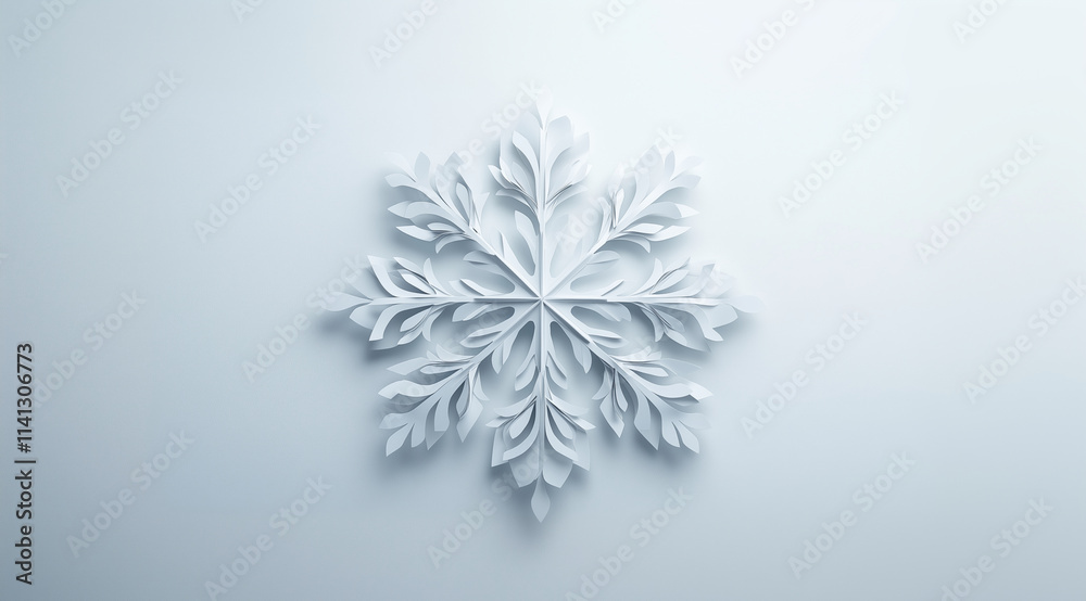 Paper white snowflake on a white background close up, created with Generative AI technology Paper white snowflake on a white background close up, created with Generative AI technology