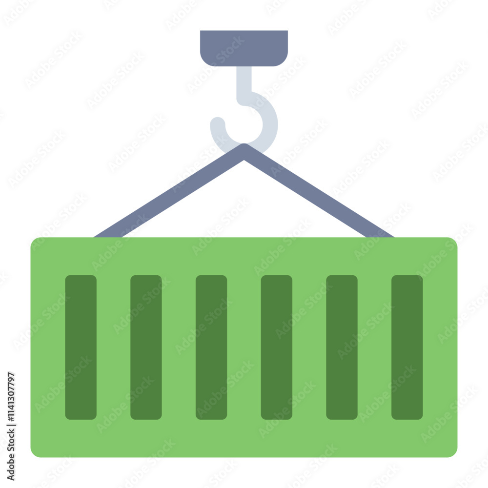 Container lifted by crane flat icon for logistics and freight shipping Container lifted by crane flat icon for logistics and freight shipping