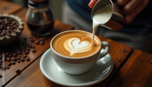 Heart Latte Art Coffee Pouring Milk Cafe Drink