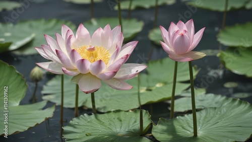 Delicate pink and white lotus flower bud on a Chinese waterlily pad , pink, flora, bud photo