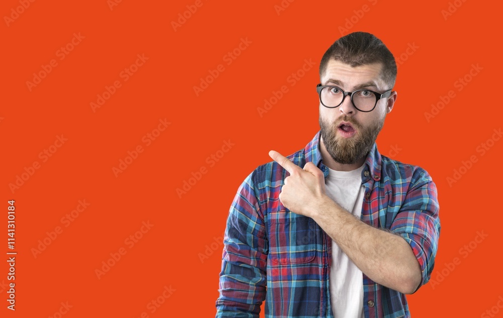 Young smart student point index finger Young smart student point index finger
