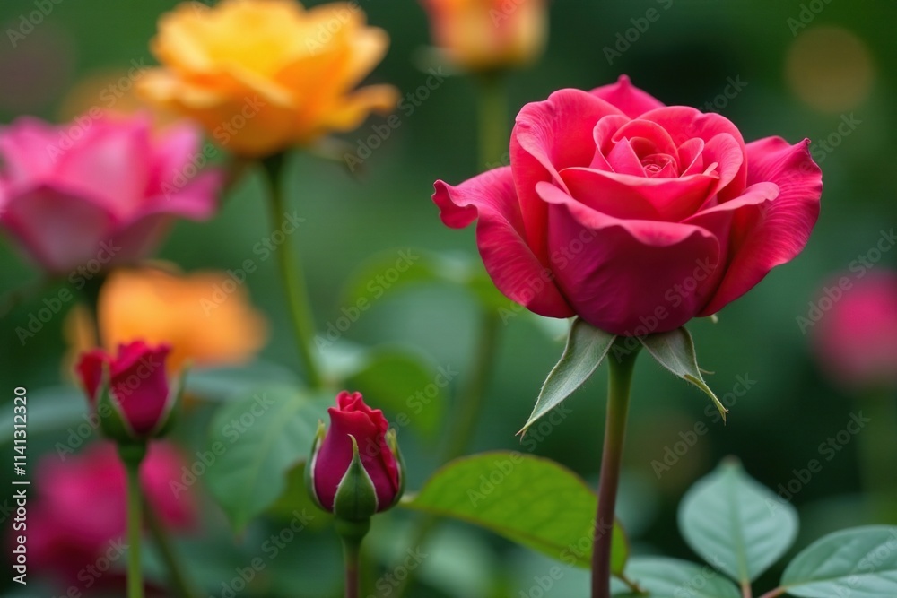 Heart-shaped rose in a garden bed among other flowers, flowers, stem, greenery Heart-shaped rose in a garden bed among other flowers, flowers, stem, greenery