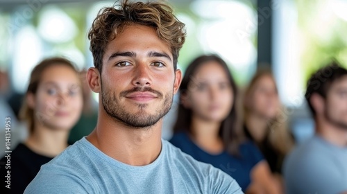 Portrait of a Confident and Stylish Young Male Professional in a Business Casual Setting He has an engaging smile and a relaxed yet polished appearance suggesting a successful