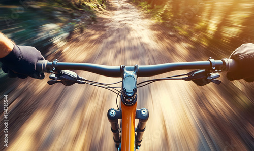 Mountain biking down hill descending fast on bicycle photo