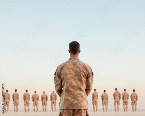 Morning Training Session Paramilitary Recruits in Uniform Under Clear Sky photo