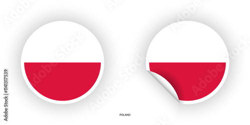 Free Download Poland sticker flag in circle shape and circle peeled shape on white background. Poland flag icon in circular form	
 - GFXLoad