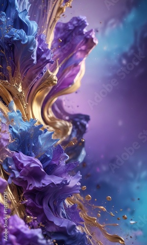 Soft focus blue and purple abstract background with delicate golden accents , background, watercolor