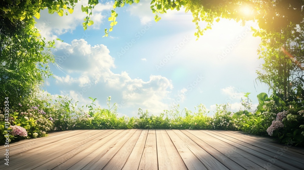 Fototapeta premium Creative outdoor background with lush greenery and soft natural light