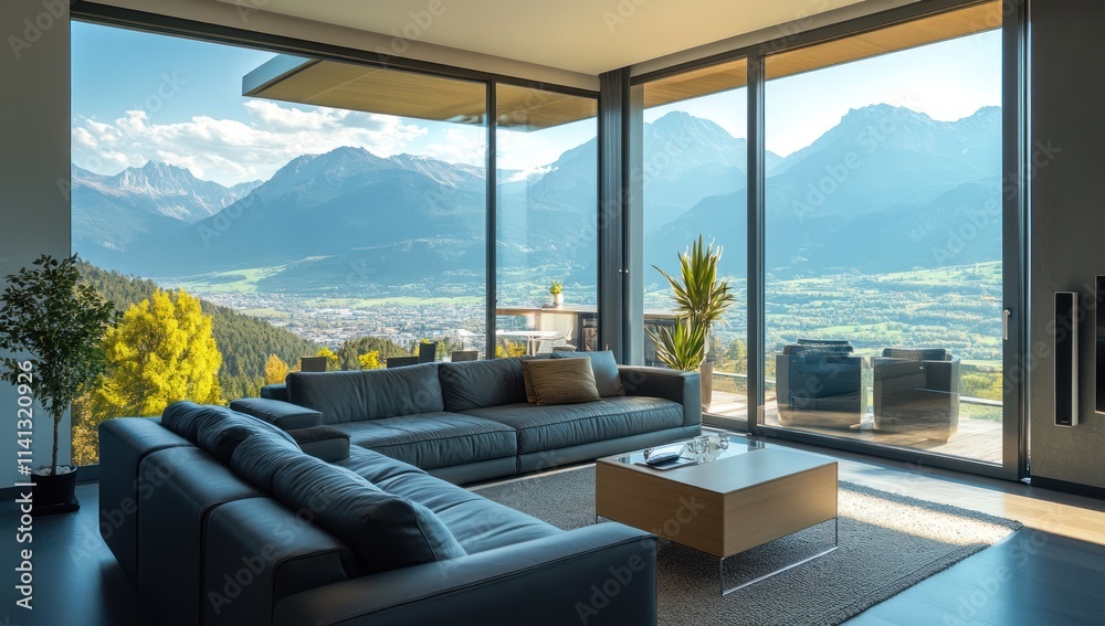 Modern Living Room with Stunning Mountain View Modern Living Room with Stunning Mountain View