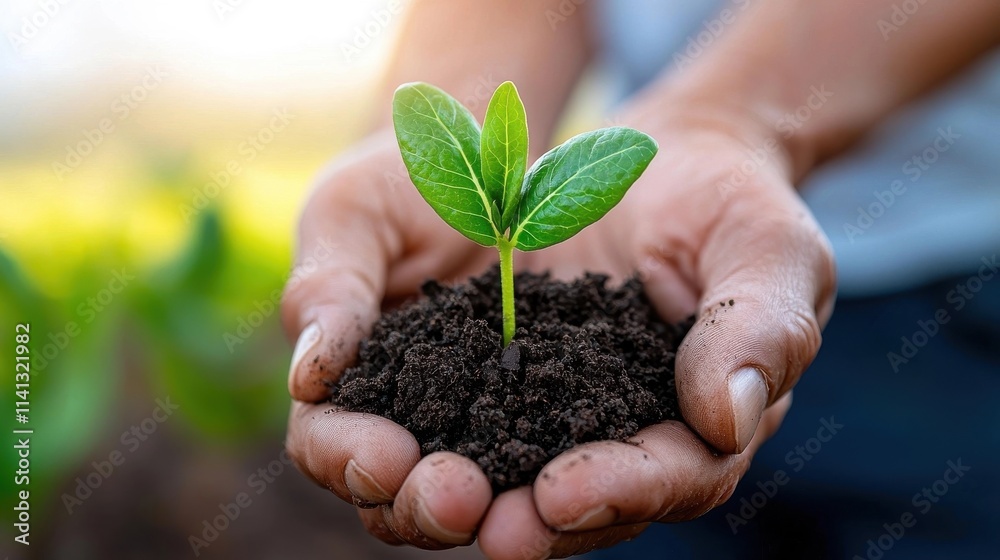 Hands Gently Holding and Nurturing a Sprouting Green Plant in Soil for Sustainable Growth and Environmental Conservation Concept of new life nature preservation ecology Hands Gently Holding and Nurturing a Sprouting Green Plant in Soil for Sustainable Growth and Environmental Conservation Concept of new life nature preservation ecology
