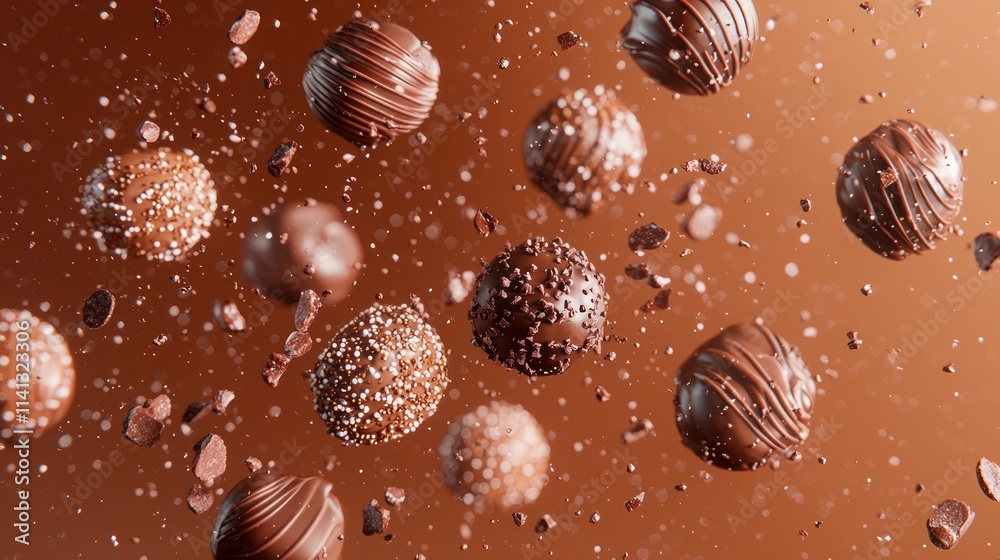 Assorted Chocolate Truffles Falling Through Air Assorted Chocolate Truffles Falling Through Air