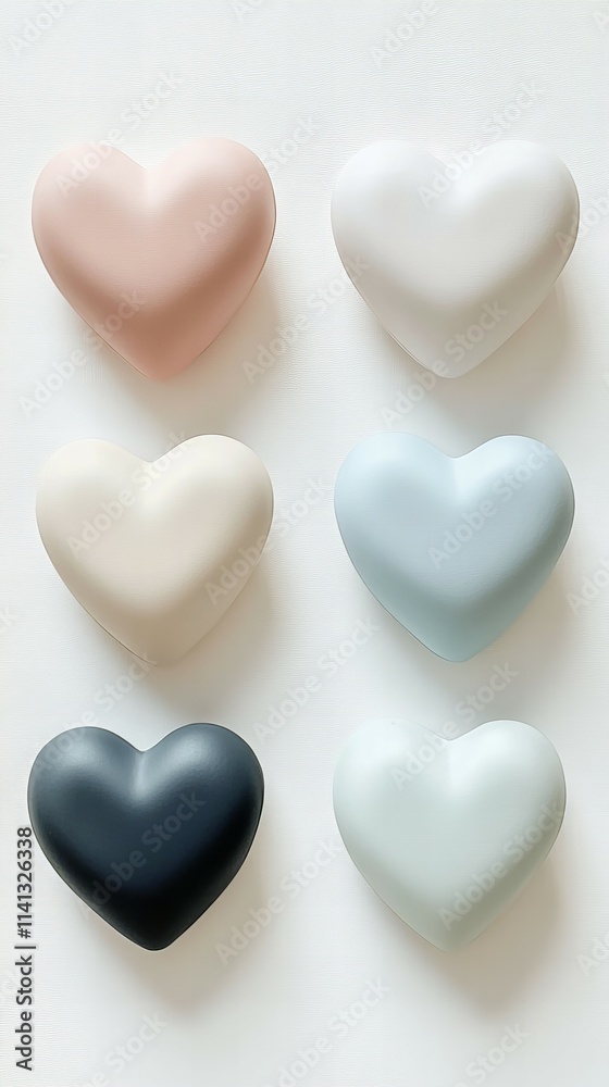 Fototapeta premium Minimalist heart-shaped pattern in soft pastel colors, set on a clean white background, perfect for romantic and elegant designs 