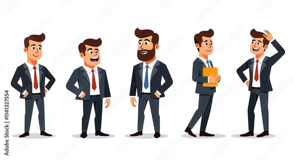 Professional Businessman Character Set Illustration with Varied Expressions and Poses for Marketing and Design Projects Professional Businessman Character Set Illustration with Varied Expressions and Poses for Marketing and Design Projects