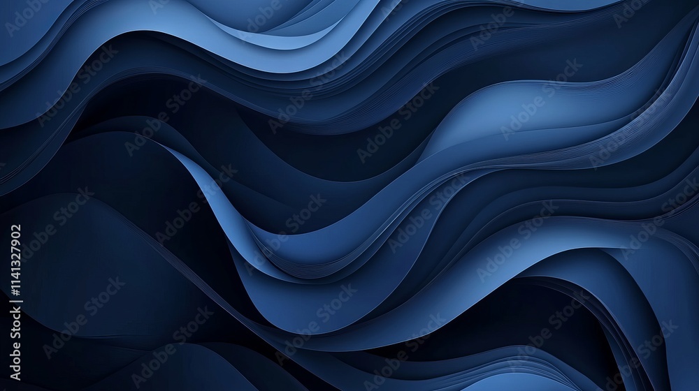 Obraz premium Elegant dark blue paper wave design with abstract fluid background layers