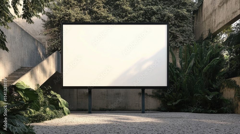 Fototapeta premium Surrounded by lush greenery, the billboard provides visibility.