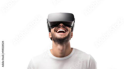 Enthusiastic User Enjoying Virtual Reality Experience with VR Headset