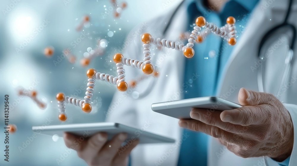 Scientist Analyzing DNA Data on Digital Tablet in Futuristic Medical Laboratory Concept of cutting edge scientific research innovation and molecular biology discovery Scientist Analyzing DNA Data on Digital Tablet in Futuristic Medical Laboratory Concept of cutting edge scientific research innovation and molecular biology discovery