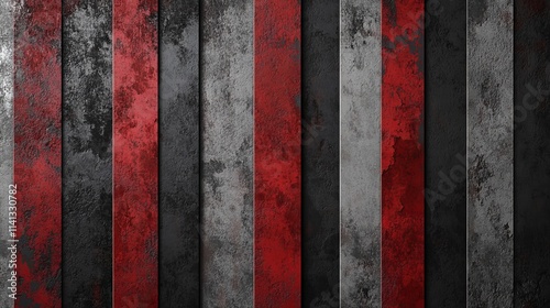 Dark red and grey grunge stripes with geometric tech design on old wall texture background photo