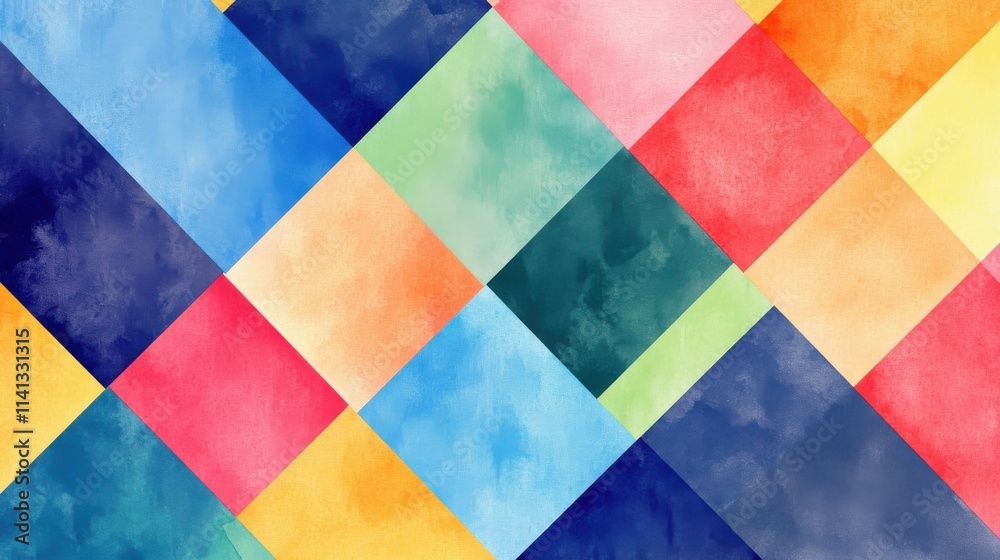 A vibrant, multicolored diamond pattern featuring shades of blue, green, pink, orange, and yellow. A vibrant, multicolored diamond pattern featuring shades of blue, green, pink, orange, and yellow.