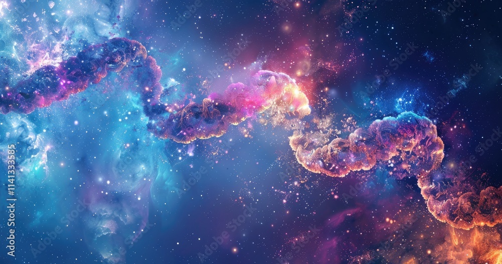 Obraz premium A vibrant cosmic scene showcasing colorful nebulae and star formations in deep space.