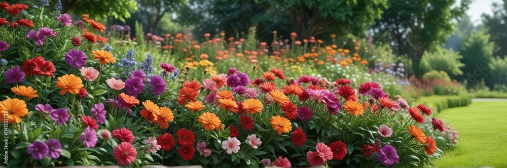 Large garden flowers blooming in a lush green garden, floral, nature, garden Large garden flowers blooming in a lush green garden, floral, nature, garden