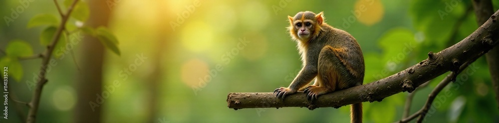 Owl monkey resting on a tree branch in the morning, primate, branch, owl monkey Owl monkey resting on a tree branch in the morning, primate, branch, owl monkey