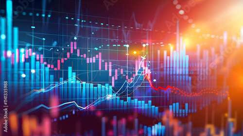 Stock Market Graph with Economical Data on White Background

