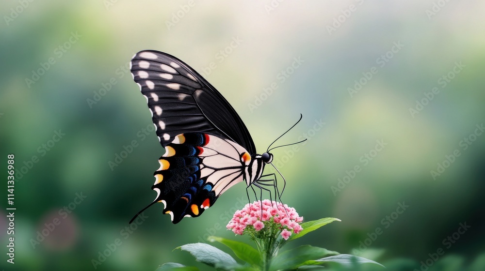 A vibrant butterfly perched on a delicate flower.