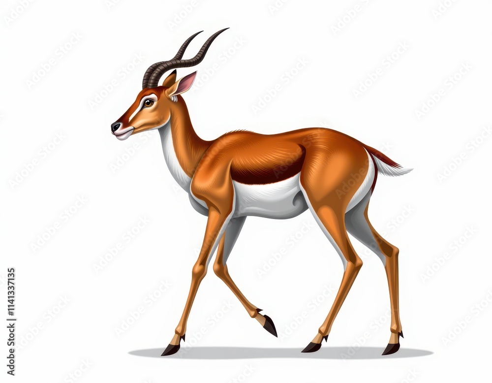 A sprightly animated springbok antelope faces left, its head cocked to the right, distinctive white-tipped tail twitching as it bounds forward with playful intent A sprightly animated springbok antelope faces left, its head cocked to the right, distinctive white-tipped tail twitching as it bounds forward with playful intent
