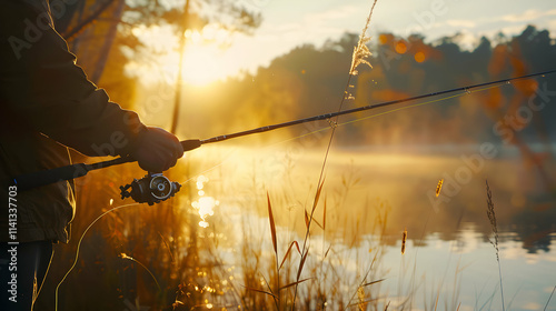 Man Holding Fishing Rod with Hands in Urp Plan

 photo