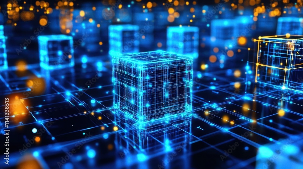 Abstract representation of cube technology converging in a circuit.