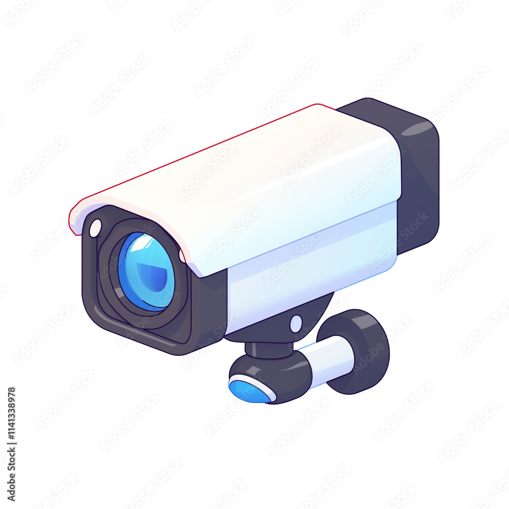 3D cartoon flat design security camera icon with modern and minimalistic style, featuring white and black body and blue lens, isolated on transparency background 3D cartoon flat design security camera icon with modern and minimalistic style, featuring white and black body and blue lens, isolated on transparency background