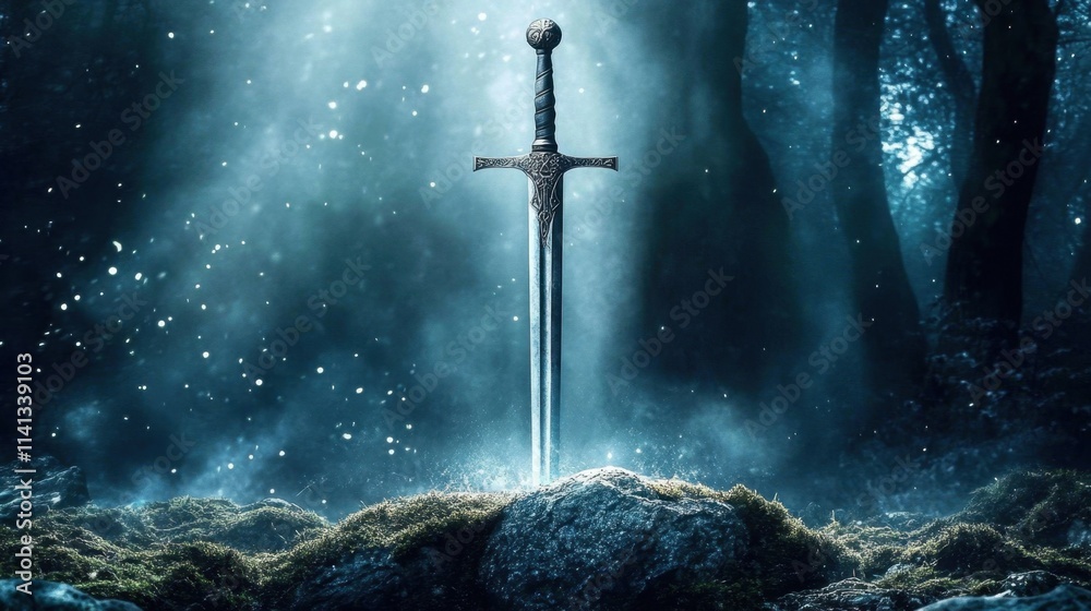 Naklejka premium Excalibur: The Legendary Sword in the Stone